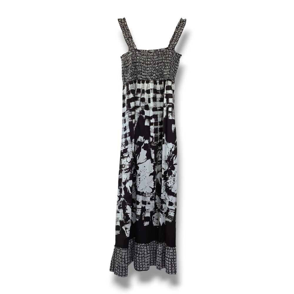 Jasmine Maxi Dress M Abstract Geometric Chocolate Brown 100% Cotton Whimsy NWT